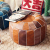 Hand-stitched Faux Leather Moroccan Pouf