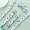 Turquoise Leaf on White Dog Collar and Bowtie with Leash