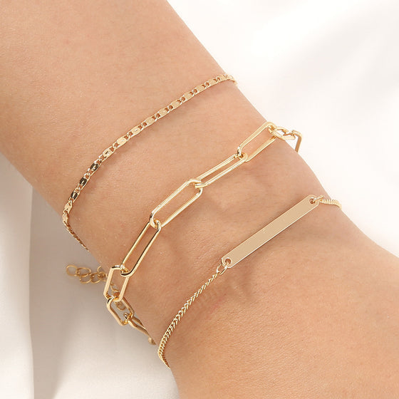 Delicate Chain Bracelet Set in Gold Finish