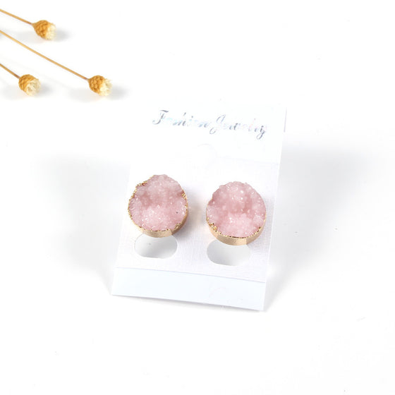 Geode and Gold Stud Earrings