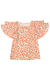 Orange Floral Tiered Sleeve Blouse