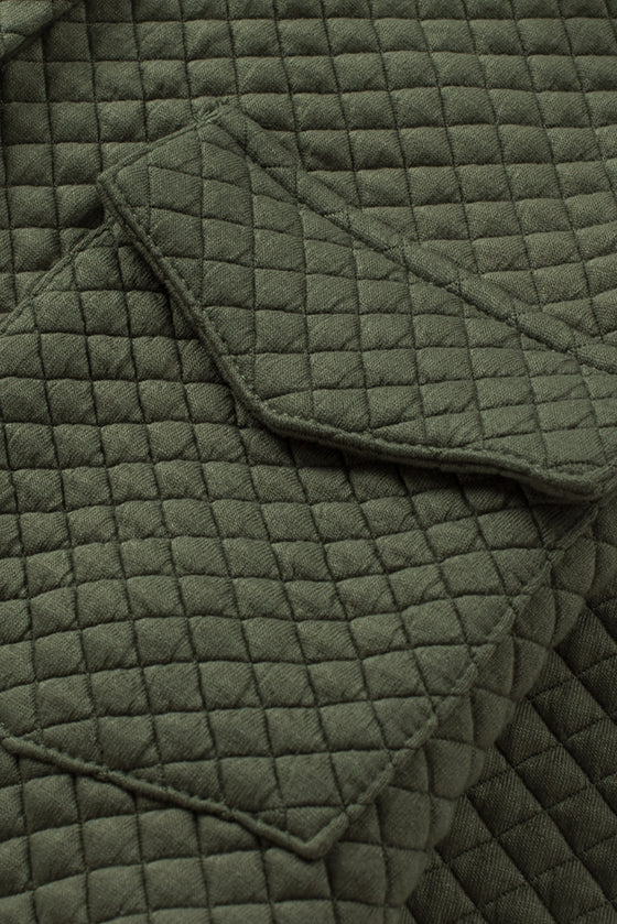 Khaki Lattice Texture Pockets Button Up Quilted Shacket | Available in 4 Colors