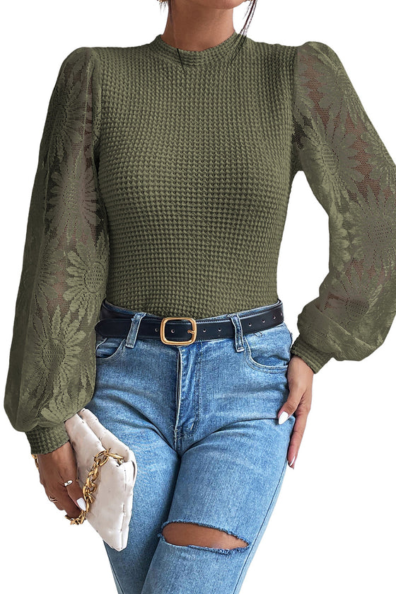 Green Long Sleeve Waffle Knit Top | Available in 3 Colors