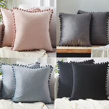  Velvet Throw Pillow Cover with Pom Pom Laced Trim