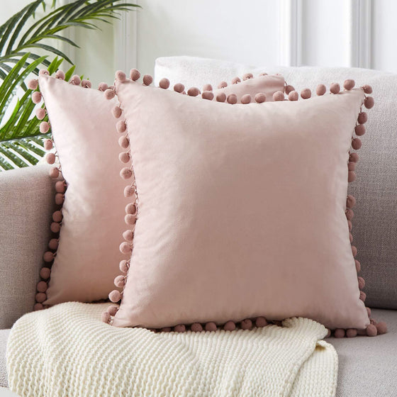 Velvet Throw Pillow Cover with Pom Pom Laced Trim