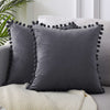 Velvet Throw Pillow Cover with Pom Pom Laced Trim