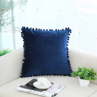 Velvet Throw Pillow Cover with Pom Pom Laced Trim