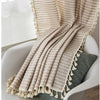 Cotton Linen Horizontal Striped Curtain with Tassel Trim