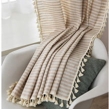  Cotton Linen Horizontal Striped Curtain with Tassel Trim