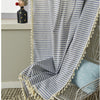 Cotton Linen Horizontal Striped Curtain with Tassel Trim