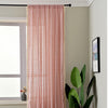 Cotton Linen Horizontal Striped Curtain with Tassel Trim