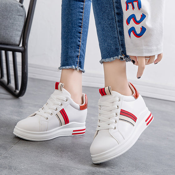 Platform White Sneakers with Stripes