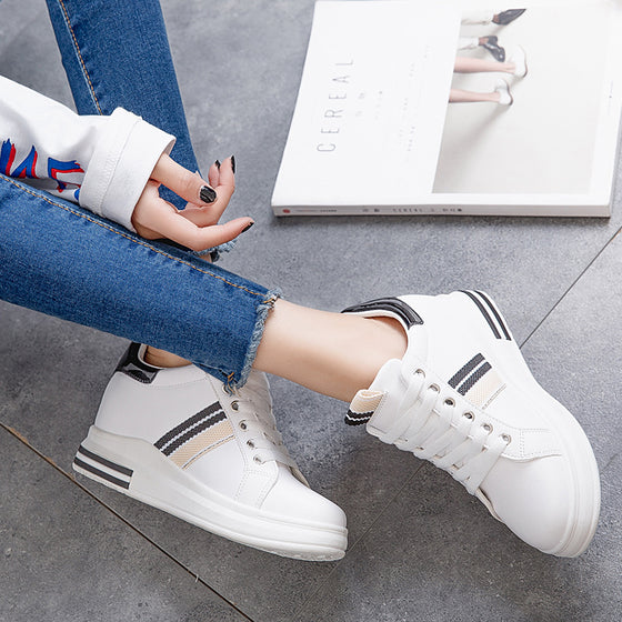 Platform White Sneakers with Stripes