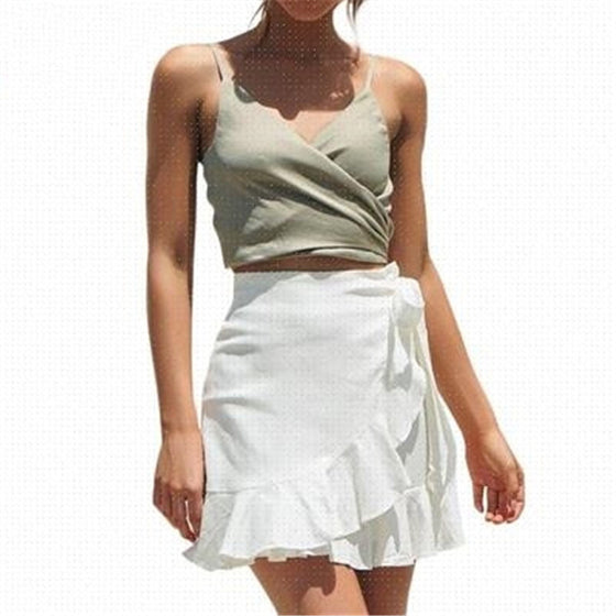 Casual Ruffled Wrap Mini Skirt