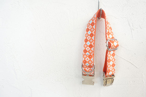 Luxury Orange Dog Collar and Leash in Southwestern Pattern