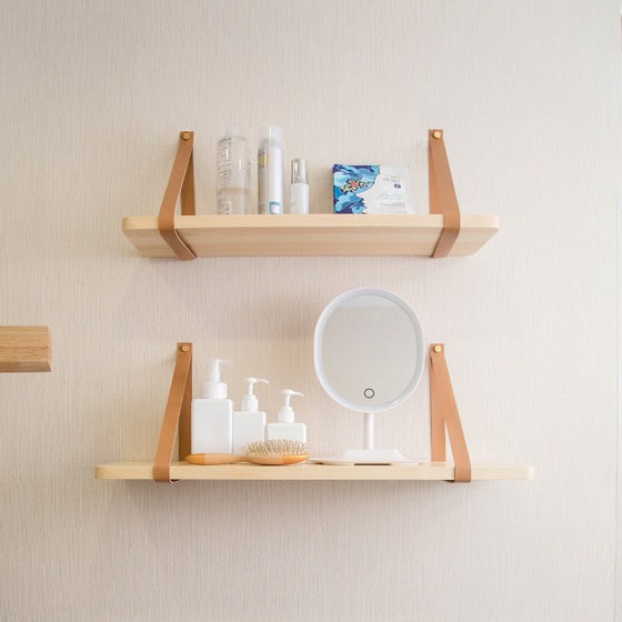 Pine Nordic Stye Wall Shelf with Leather Style Hangers