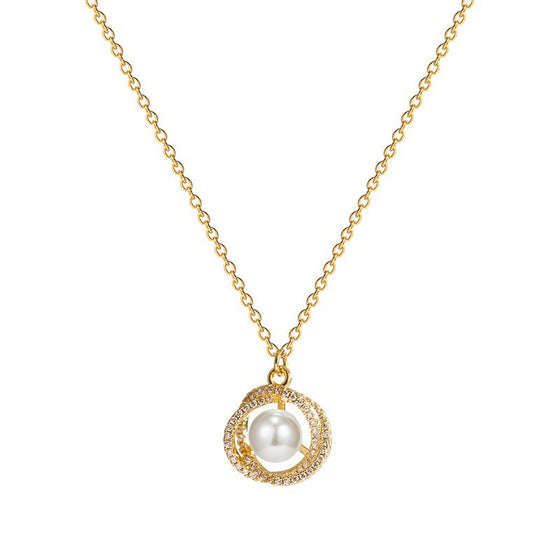 Pearl and Rhinestone Gold Necklace