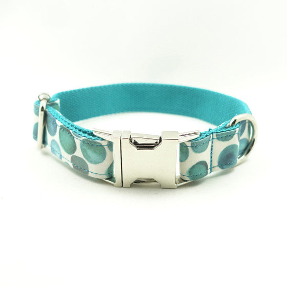 Luxury Turquoise Blue and White Bubble Patterned Dog Collar