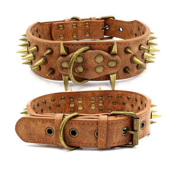 Classic Bronze Rivet Pet Collar For Dogs