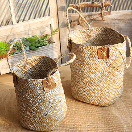 Farmhouse Style Woven Straw Storage Baskets