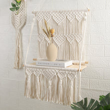  Hand-Woven Macrame Wall Shelf Hanging in Natural Cotton