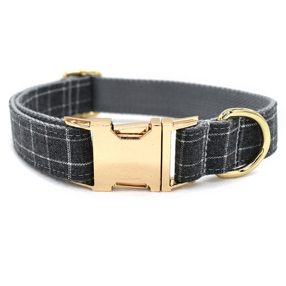 Grey Plaid Collar, Bowtie, and Leash Set