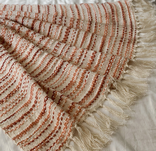  Knitted Tasseled Throw Blanket in Ivory and Pink and Orange Gradient Pattern