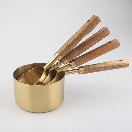 Copper Measuring Cups with Wood Handle