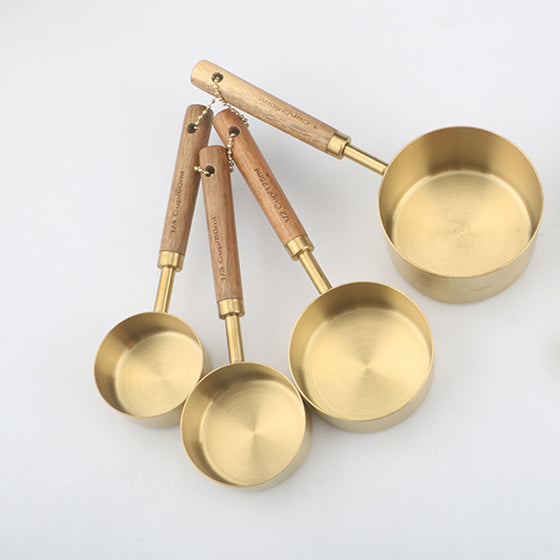 Copper Measuring Cups with Wood Handle