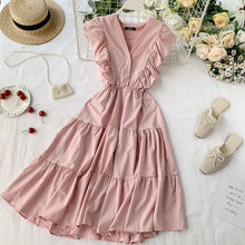  V-neck Ruffled Sleeveless Bellflower Dress