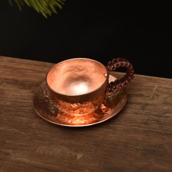 Handmade Hammered Copper Tea Cup and Saucer