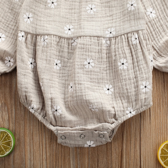 Beige Floral Long-sleeved Baby Girl Onesie | Available in Several Sizes