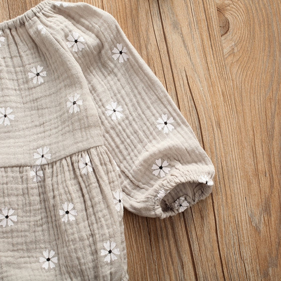 Beige Floral Long-sleeved Baby Girl Onesie | Available in Several Sizes