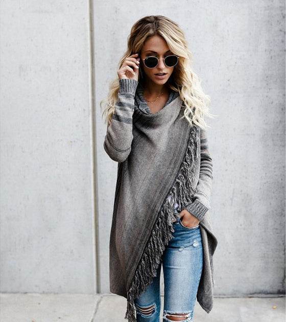 Gray Mid Length Tasseled Cardigan | Available in 2 Colors