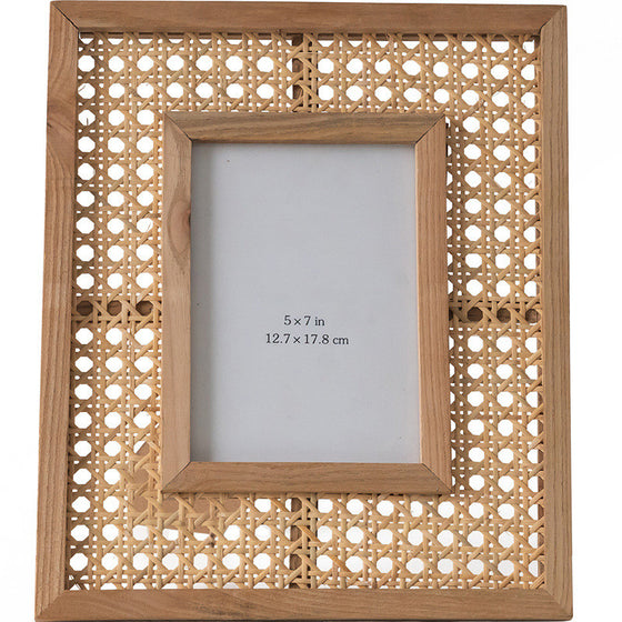 Rectangular Solid Wood Rattan Photo Frame in 5" x 7"