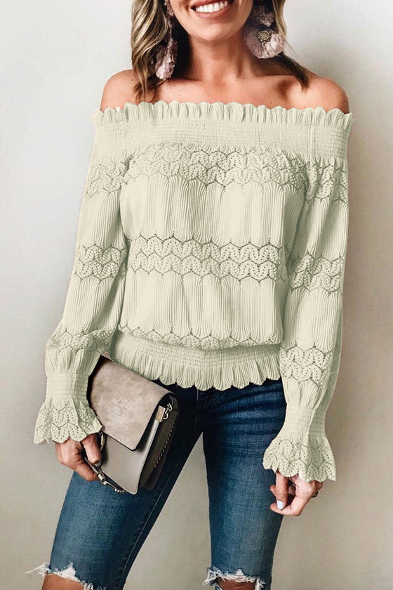 Off the Shoulder Pleaded Laced Top