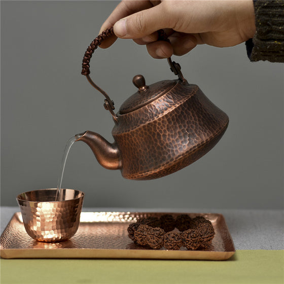 Hammered Copper Tea Pot in Rustic or Polished Finish