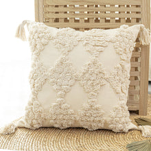  Cotton Tufted Throw Pillow with Tassels in Natural White