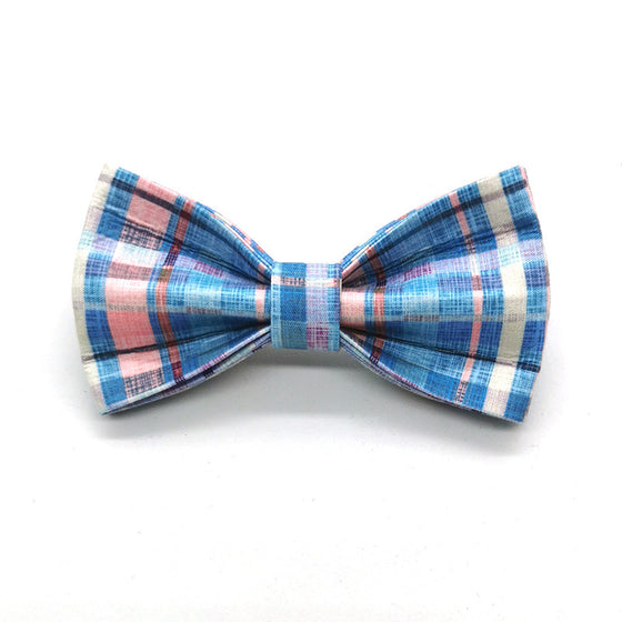 Luxury Blue, Yellow, and Orange Plaid Dog Collar Bow Tie and Collar Set