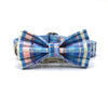 Luxury Blue, Yellow, and Orange Plaid Dog Collar Bow Tie and Collar Set