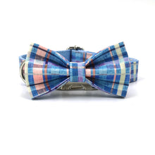  Luxury Blue, Yellow, and Orange Plaid Dog Collar Bow Tie and Collar Set