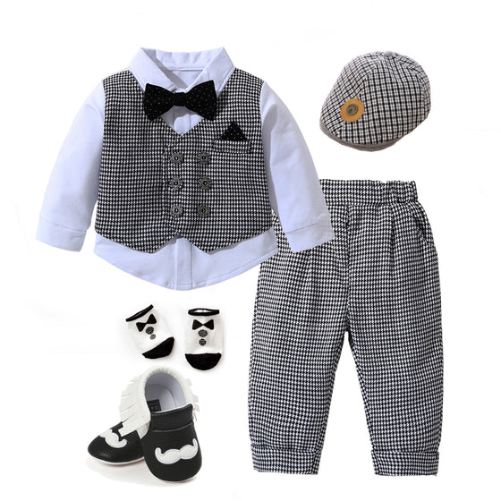 Gray Baby Boy Suit with Hat | Matching Shoes Also Available