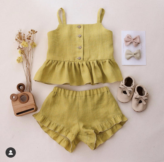 Baby Girl Vintage Style Ruffle Summer Top and Ruffled Shorts