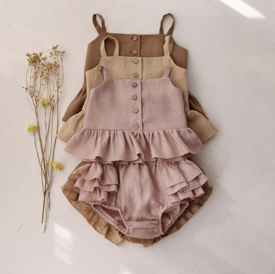 Baby Girl Vintage Style Ruffle Summer Top and Ruffled Shorts