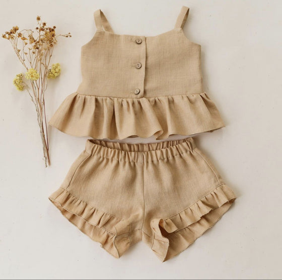 Baby Girl Vintage Style Ruffle Summer Top and Ruffled Shorts