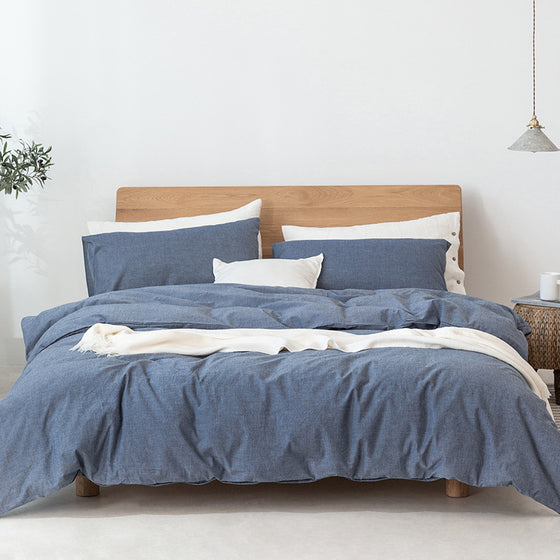 Japanese Style Muji-style Bed And Breakfast Pure Color Lattice Single And Double Duvet Cover Bed Sheet