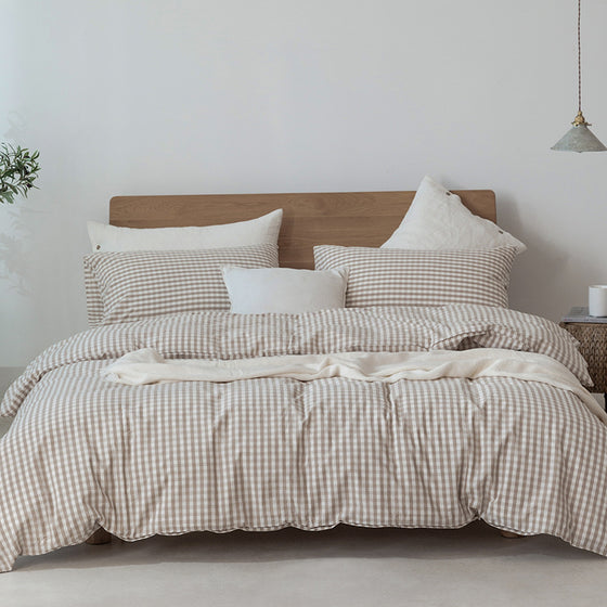 Japanese Style Muji-style Bed And Breakfast Pure Color Lattice Single And Double Duvet Cover Bed Sheet