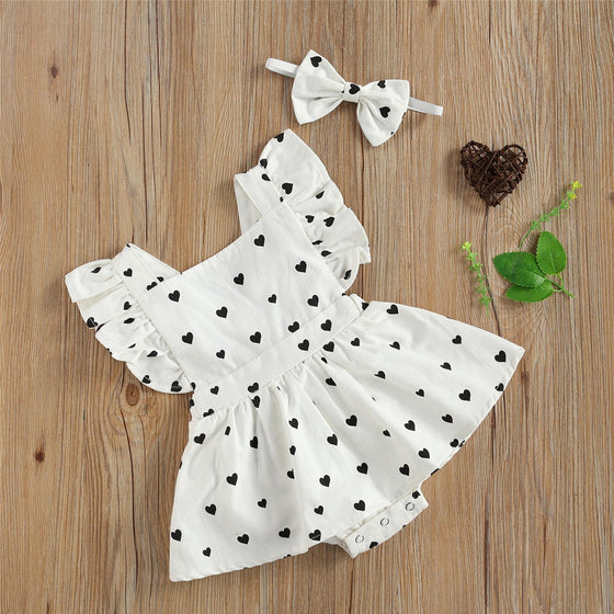 Black and White Heart Ruffled Baby Girl Dress | Available in Other Colors