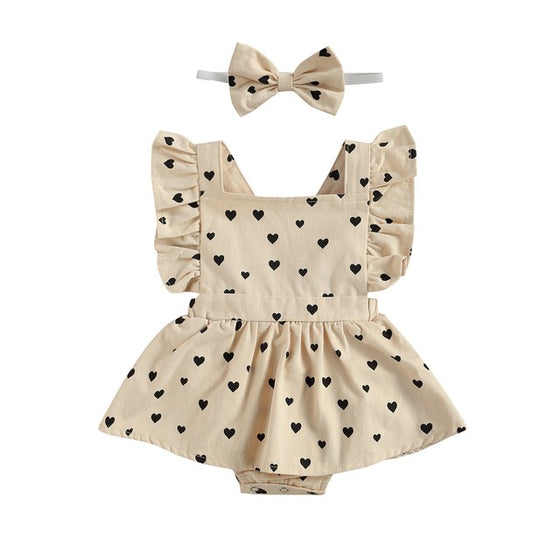 Black and White Heart Ruffled Baby Girl Dress | Available in Other Colors