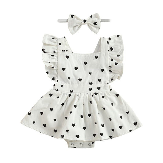 Black and White Heart Ruffled Baby Girl Dress | Available in Other Colors